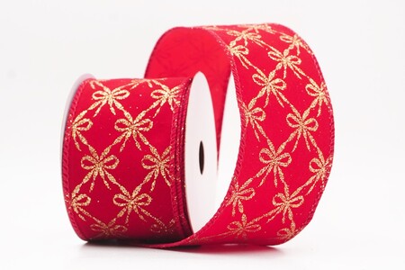 Burgundy Glitter Tied Bow Pattern Wired Ribbon_KW0463GC-8-8